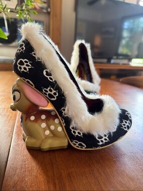 Irregular Choice Black & White Paw-Print Heels with Faux fur